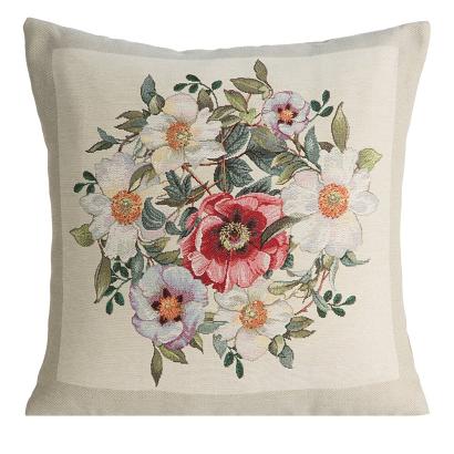 Poszewka dekoracyjna gobelin 45x45 Eurofirany naturalna w ogrodowe kwiaty