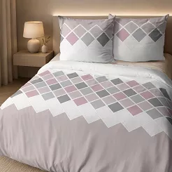 Pościel flanelowa 160x200 pudrowa biała szara geometryczna mozaika