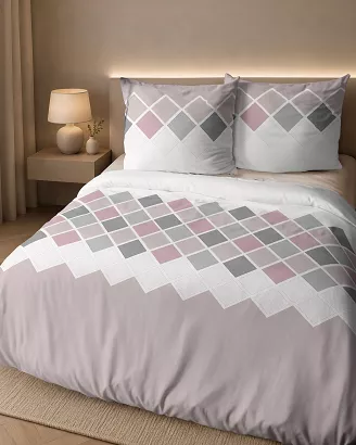 Pościel flanelowa 160x200 pudrowa biała szara geometryczna mozaika