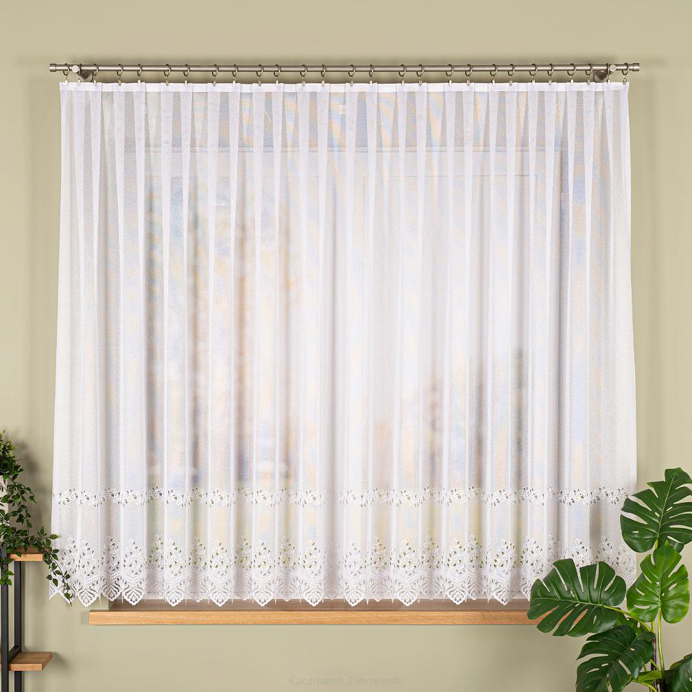 Firanka żakardowa gotowa na szelkach JAGODA 400x160 biała