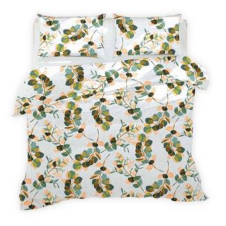 Pościel z kory 200x220 biała zielona miodowa botaniczne listki