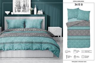 Pościel bawełniana 200x220 Detexpol turkusowa szara + kwiecisty ornament