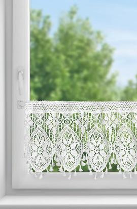 Firana gotowa zazdrostka MOLY 150x30 Eurofirany biała z ażurowym kwiatowym wzorem