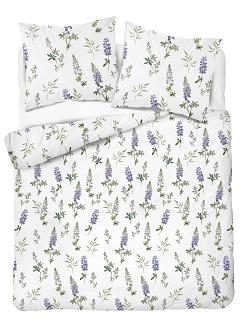 Pościel flanelowa 160x200 biała niebieskie kwiaty łubinu
