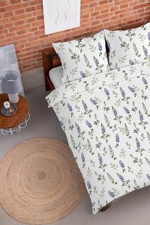 Pościel flanelowa 160x200 biała niebieskie kwiaty łubinu