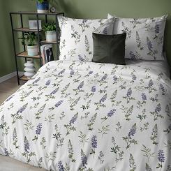 Pościel flanelowa 160x200 biała niebieskie kwiaty łubinu