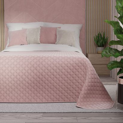 Narzuta dekoracyjna VELVI 170x210 pikowana w geometryczny wzór jasnoróżowa
