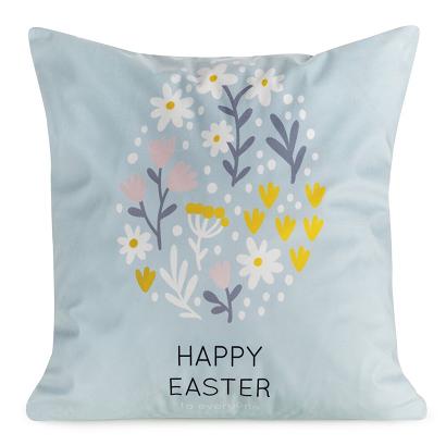 Poszewka dekoracyjna WIOSNA 45x45 Eurofirany błękitna wielkanocna z kwiatową pisanką