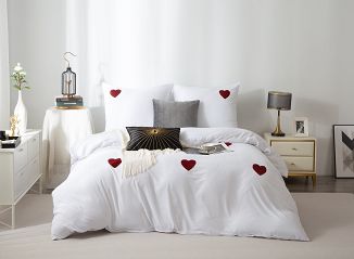 Biała Pościel w Serca 140x200 Cuty Serce