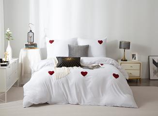 Biała Pościel w Serca 140x200 Cuty Serce