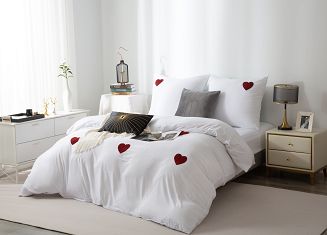 Biała Pościel w Serca 140x200 Cuty Serce