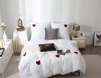 Biała Pościel w Serca 140x200 Cuty Serce