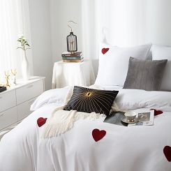 Biała Pościel w Serca 140x200 Cuty Serce