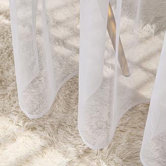 Firana gotowa na przelotkach ISEN 140x250 biała beżowe kwiatki z perełkami