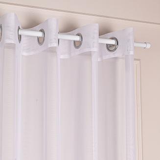 Firana gotowa na przelotkach ISEN 140x250 biała beżowe kwiatki z perełkami