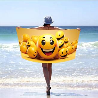 Ręcznik plażowy 100x180 żółty czarny wesołe emotikony