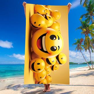 Ręcznik plażowy 100x180 żółty czarny wesołe emotikony