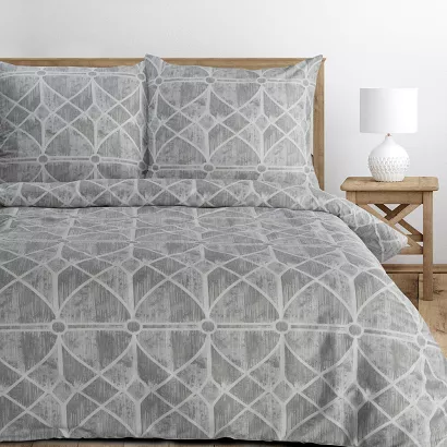 Pościel satynowa SPRING 160x200 Eurofirany szara biała geometryczny wzór