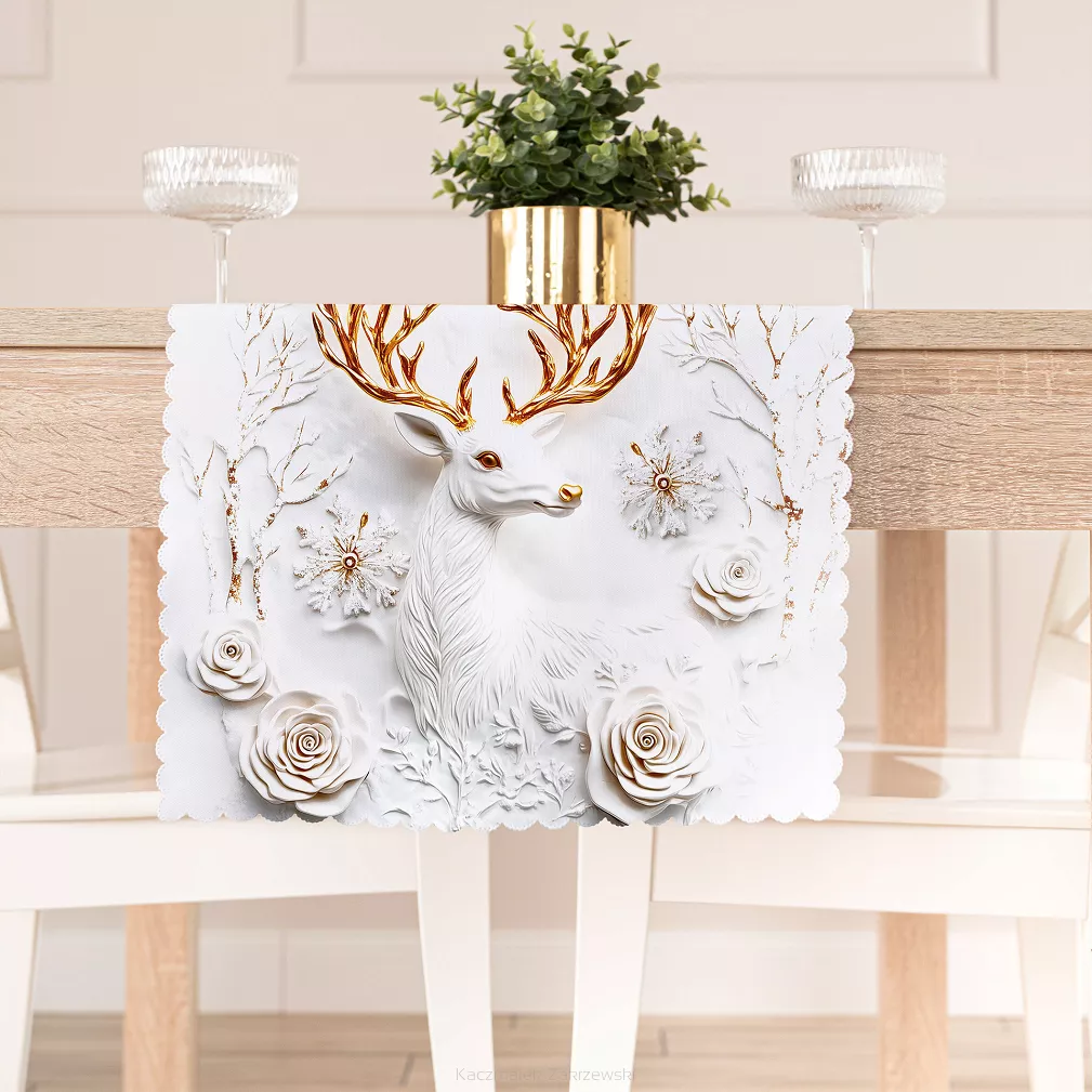 JELONEK Z EFEKTEM 3D Bieżnik NINA WODOODPORNA, 38x140cm, kolor 001 biały PBN344/KSP/C01/038140/1