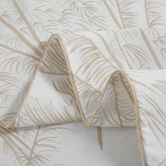 Biała Pościel Vintage z Nadrukiem Satyna Bawełniana 140x200 z Beżową Lamówką Biza