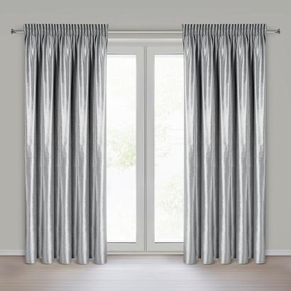 Zasłona gotowa na taśmie CAMERON 140x270 Eurofirany srebrna z błyszczącego welwetu