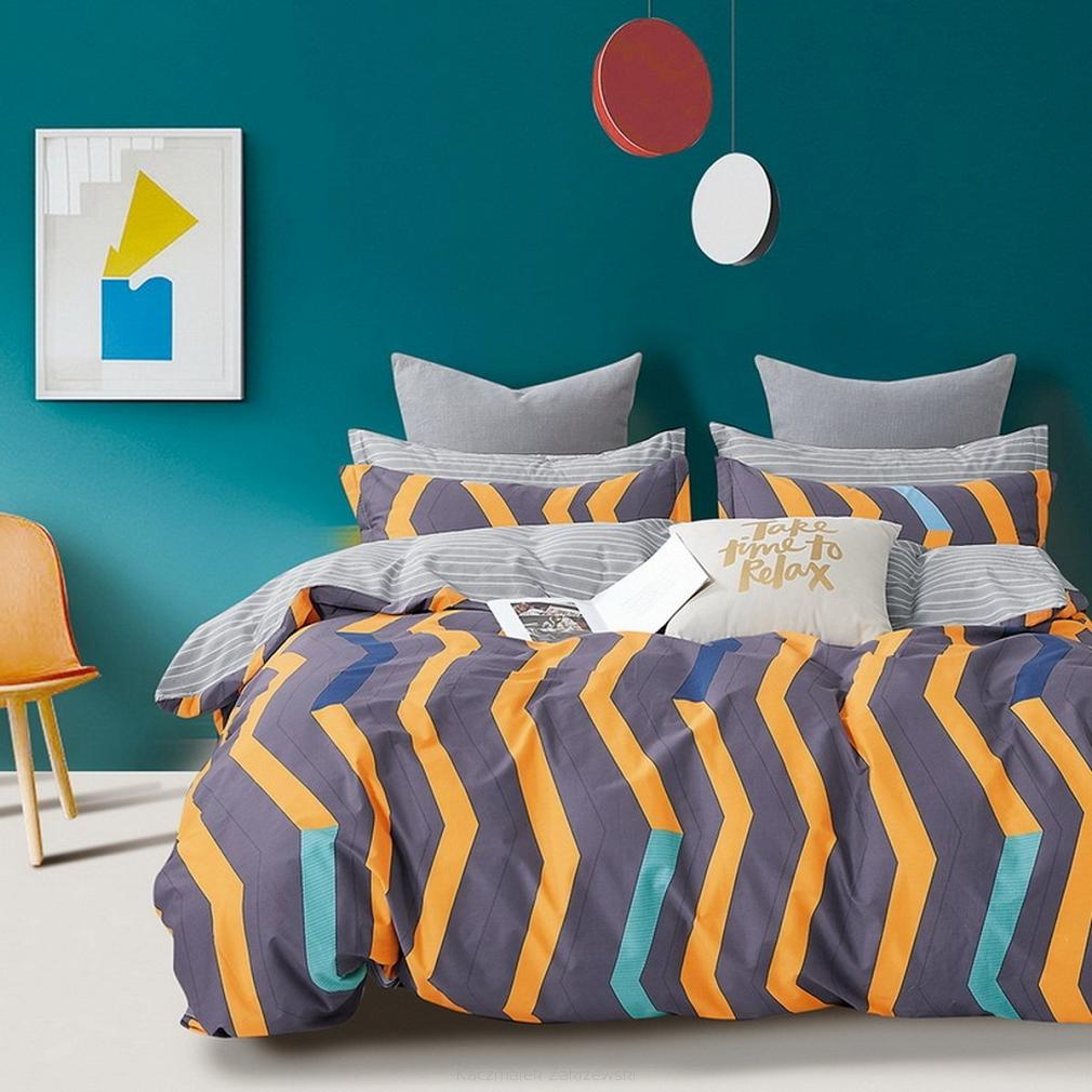 Pościel satynowa 200x220 wielokolorowa pionowy zygzak paski