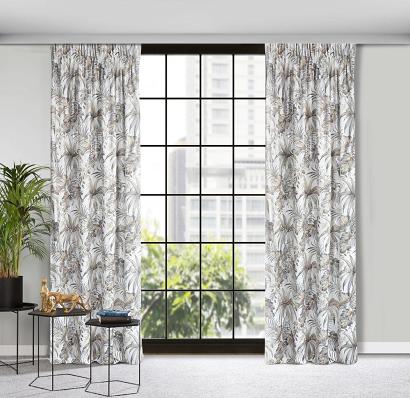 Zasłona gotowa na taśmie RODOS 140x270 Eurofirany biała w roślinny motyw