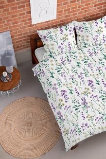Pościel flanelowa 160x200 biała fioletowe beżowe polne kwiaty