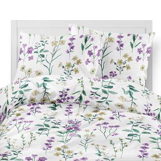 Pościel flanelowa 160x200 biała fioletowe beżowe polne kwiaty