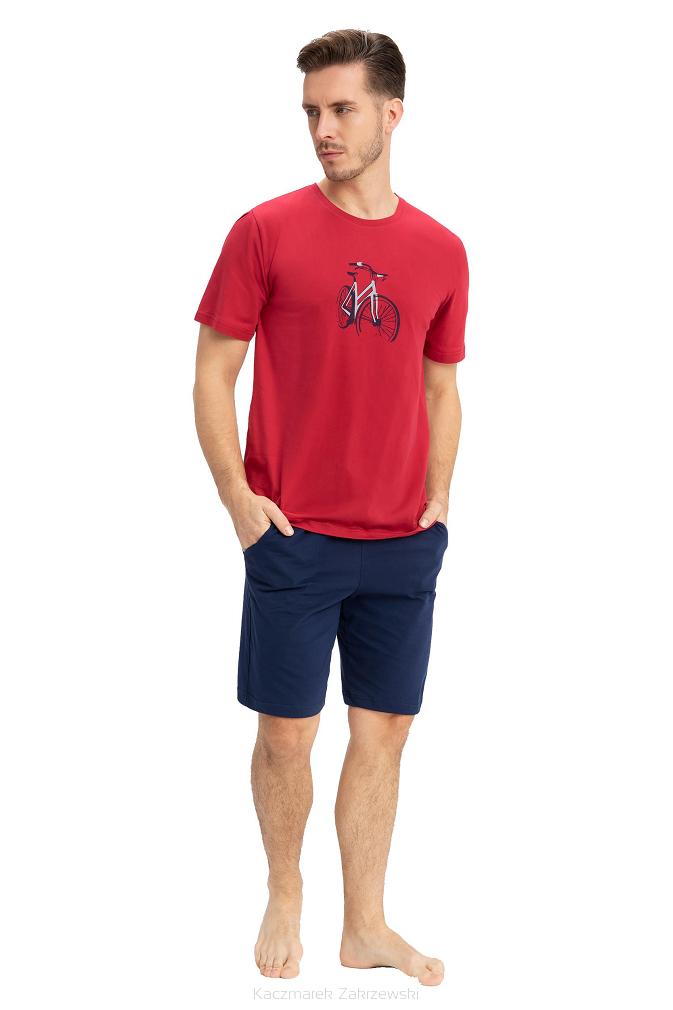 Piżama męska LUNA kod 734 bordowa granatowa rower