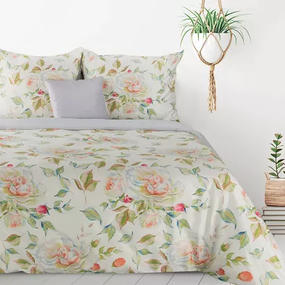 Pościel ROSA 160x200 Design91 biała kremowa kolorowe róże