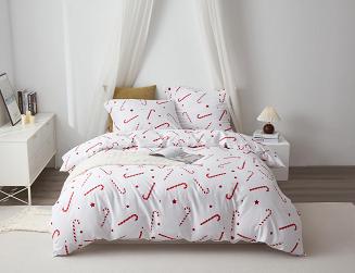 Biała Pościel Świąteczna Satyna Bawełniana z Nadrukiem 140x200 Candycanes