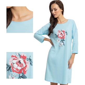 Koszula damska LUNA kod 128 jasnoturkusowa / duży kwiat