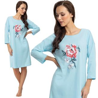 Koszula damska LUNA kod 128 jasnoturkusowa / duży kwiat