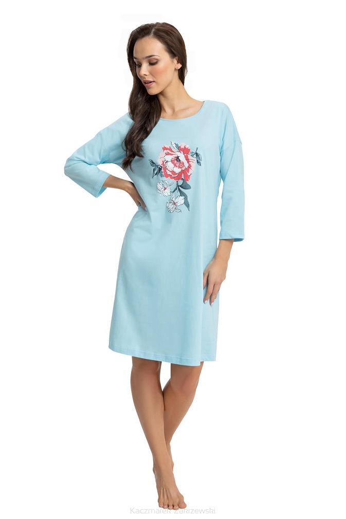 Koszula damska LUNA kod 128 jasnoturkusowa / duży kwiat