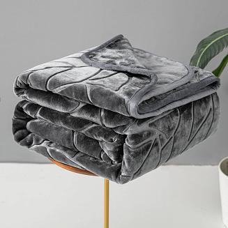 Koc akrylowy tłoczony LIV 200x220 gruby ciepły grafitowy