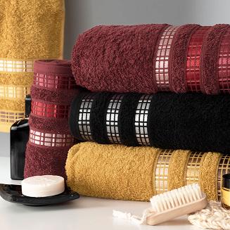 Ręcznik bawełniany LUXURY 50x90 bordowy z bordiurą w geometryczne pasy