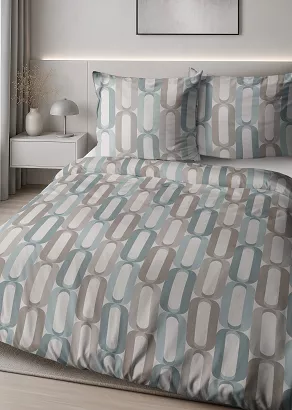 Pościel satynowa Home Satin 220x200 szara w beżowo-miętowym geometrycznym wzorze
