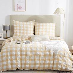 Pościel marszczona CREASY CHECK 140x200 kratka brzoskwiniowa biała