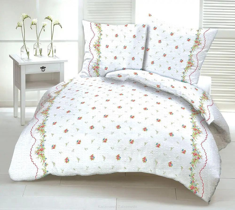 Pościel z kory 200x220 wzór czerwone kwiatuszki girlandy