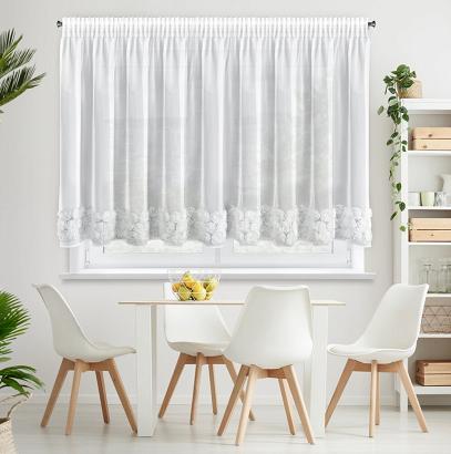 Firana gotowa z siatki na taśmie ROSES 350x160 Eva Minge Eurofirany biała z 3 pasami róż 3D