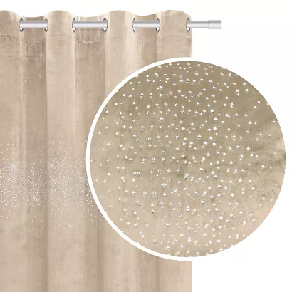 Zasłona gotowa na przelotkach Shiny 140x250 welurowa z kryształkami beżowa