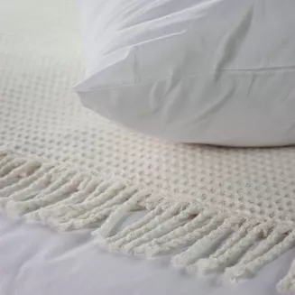 Koc bawełniany CHECK 150x200 kremowy z frędzlami