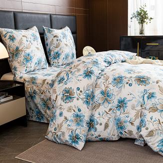 Komplet pościeli dwustronnej 220x200 biała błękitny ogród