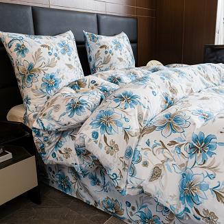 Komplet pościeli dwustronnej 220x200 biała błękitny ogród