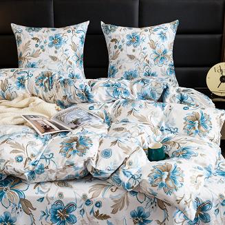 Komplet pościeli dwustronnej 220x200 biała błękitny ogród