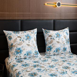 Komplet pościeli dwustronnej 220x200 biała błękitny ogród