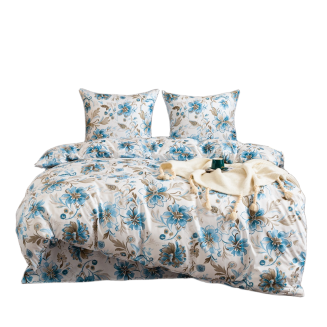 Komplet pościeli dwustronnej 220x200 biała błękitny ogród