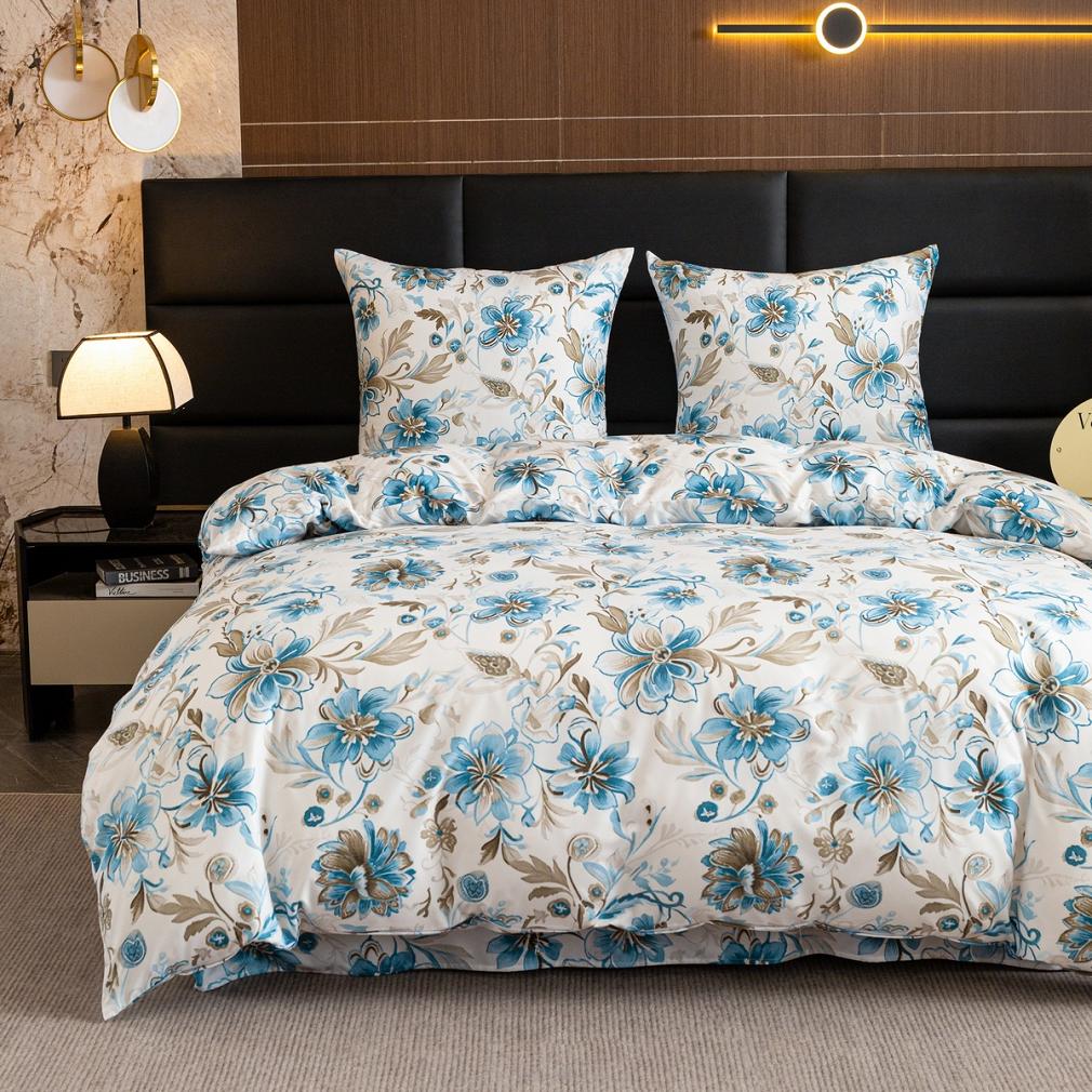 Komplet pościeli dwustronnej 220x200 biała błękitny ogród