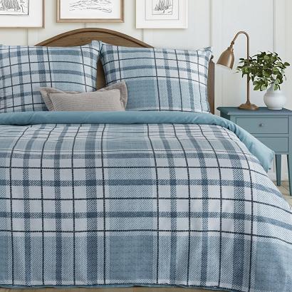 Pościel satynowa SPRING 160x200 Eurofirany niebieska krata